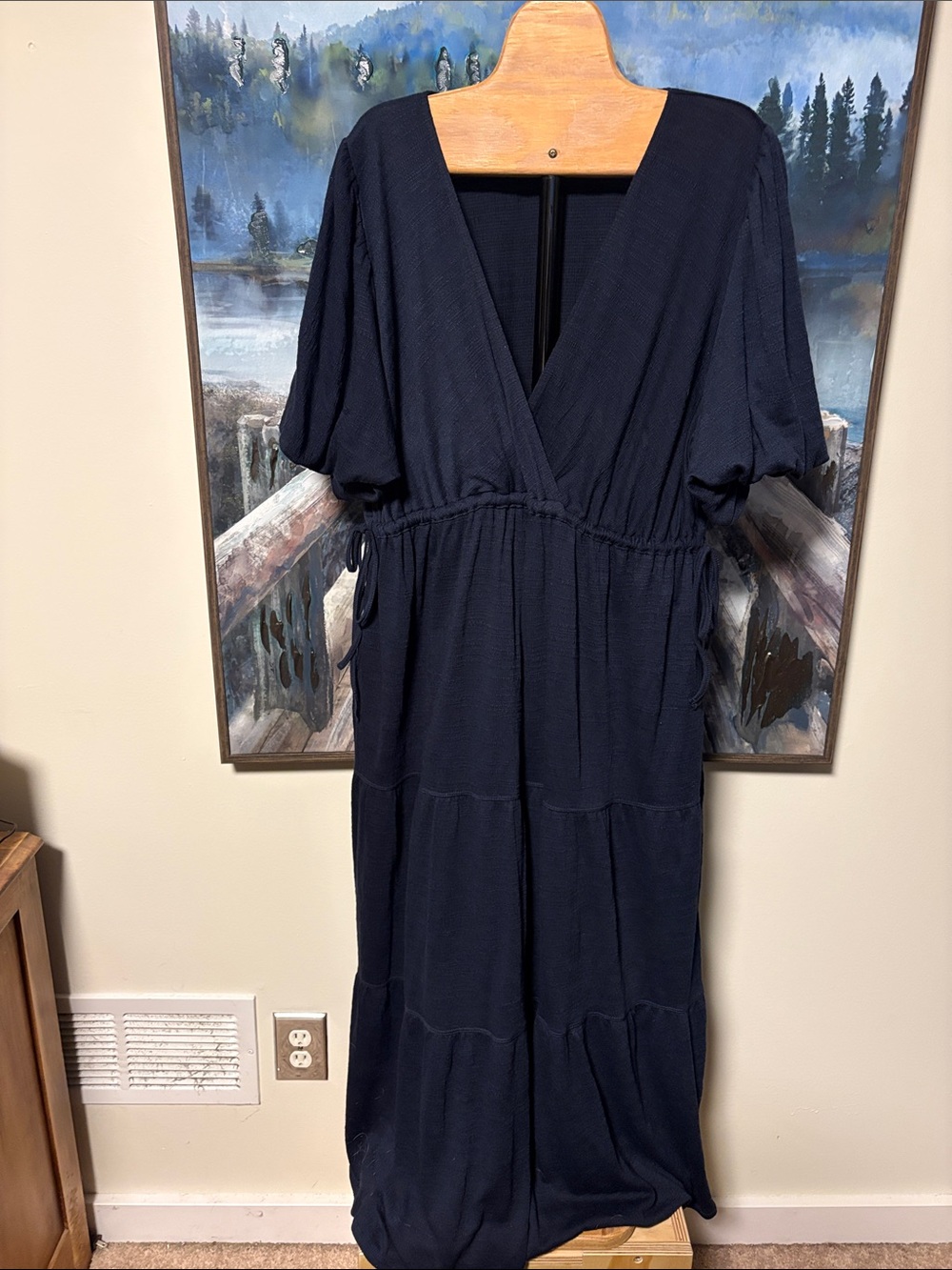 Max Studio Navy V-Neck Tiered Maxi Dress